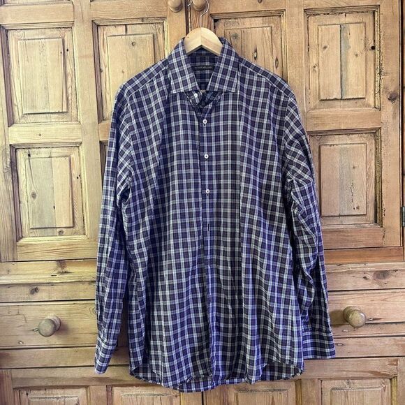 Men's Peter Millar Large Purple & Brown Plaid Long Sleeve Button‎ Front Shirt - Picture 1 of 12